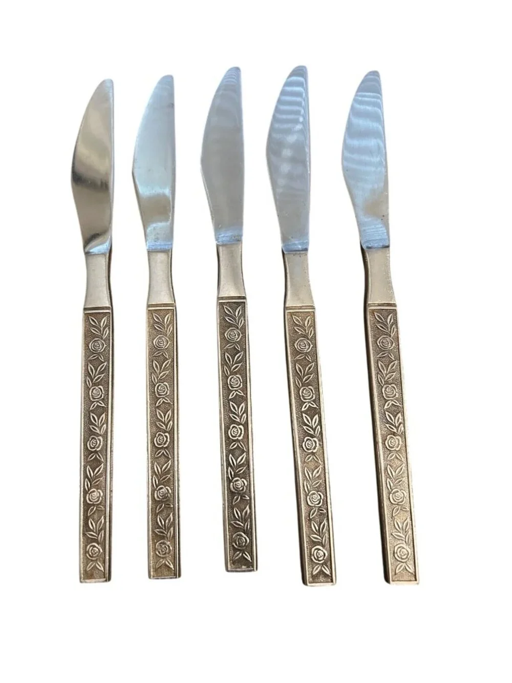 Set Of 5 Interpur Mexicaly Rose Stainless Steel Butter Knives Floral Design Japa
